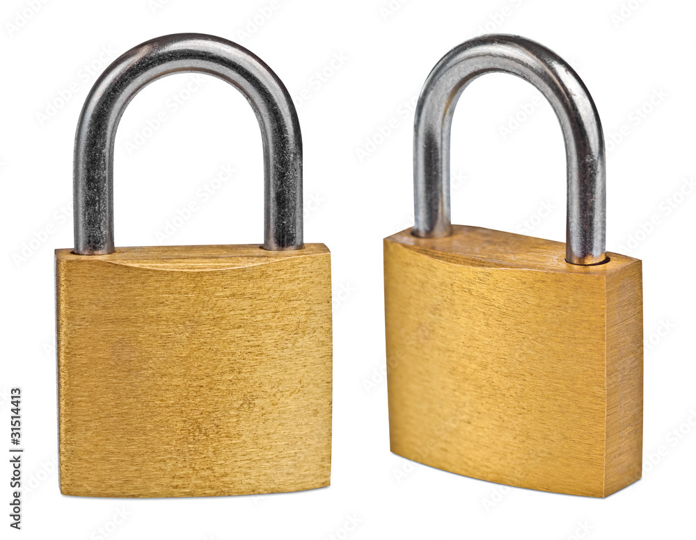 Brass padlocks isolated on a white background Brass padlocks isolated on a white background