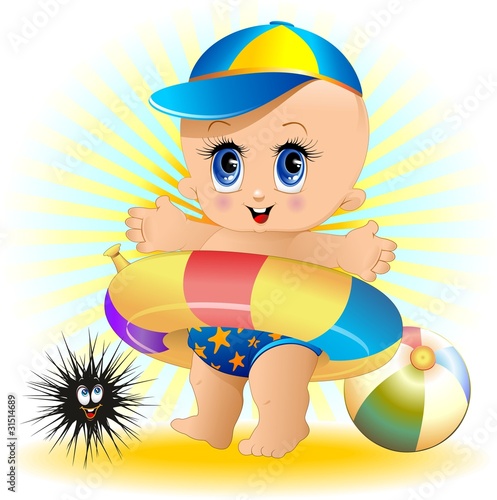 Bambino Neonato al Mare-Baby at the Beach-Vector