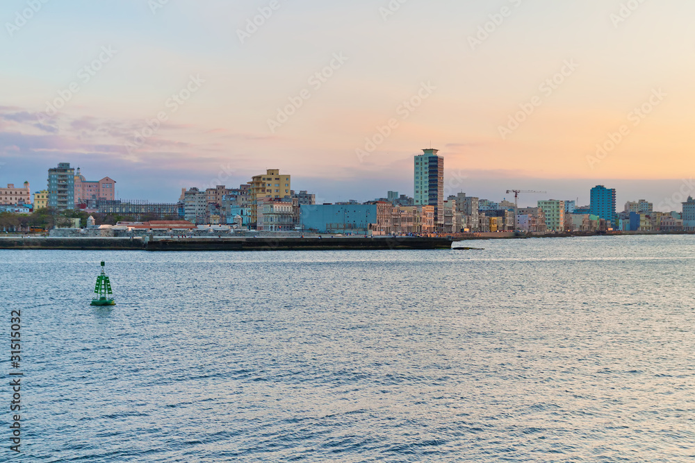 Sunset in Havana with a view of the city skyline