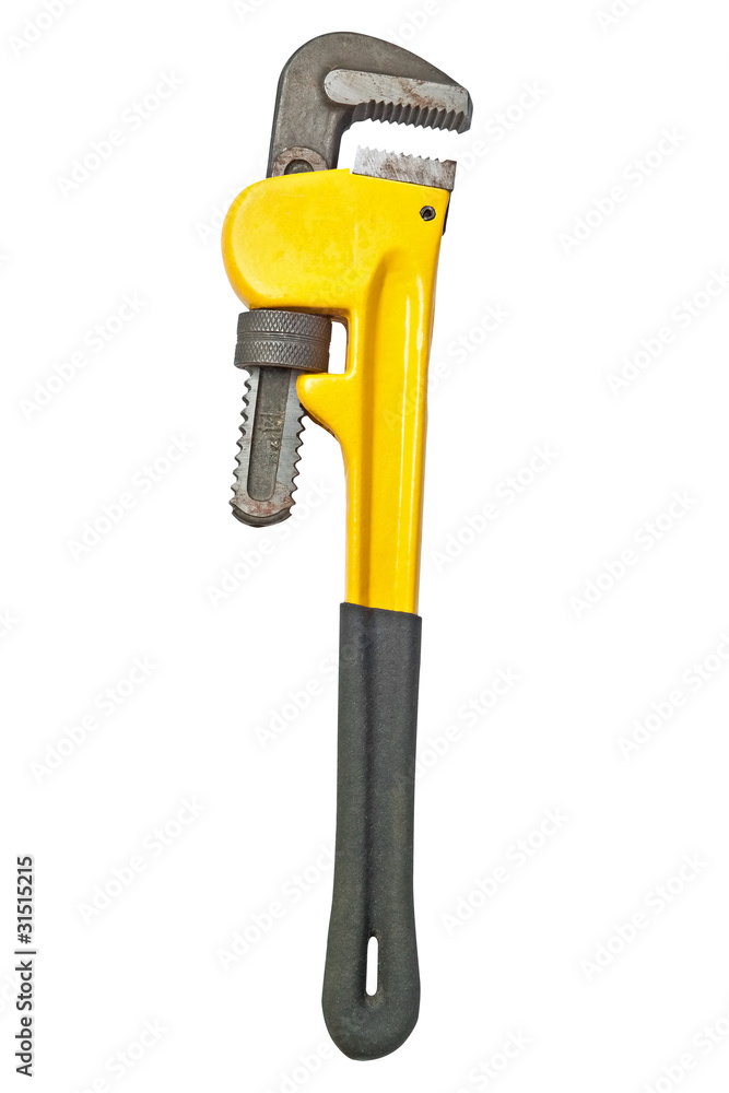 Yellow monkey wrench used for plumbing isolated on  white