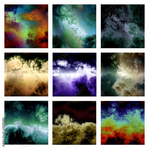 Set of nine seamless abstract cloud textures with bright colors