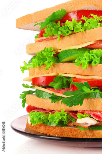 Huge sandwich on white background