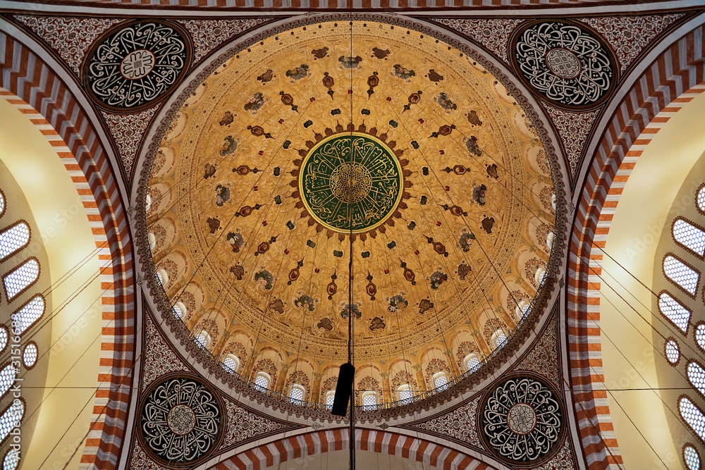 Painted dome of the Suleymaniye Mosque in Istanbul, Turkey