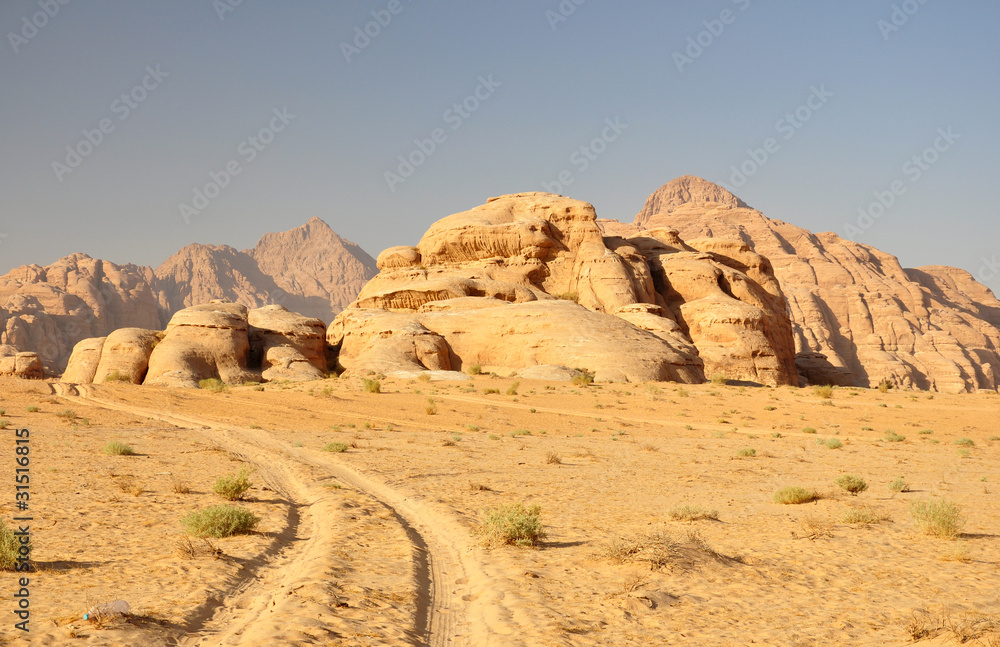 old mountains in Wadi Rum desert, Jordan, summertime old mountains in Wadi Rum desert, Jordan, summertime