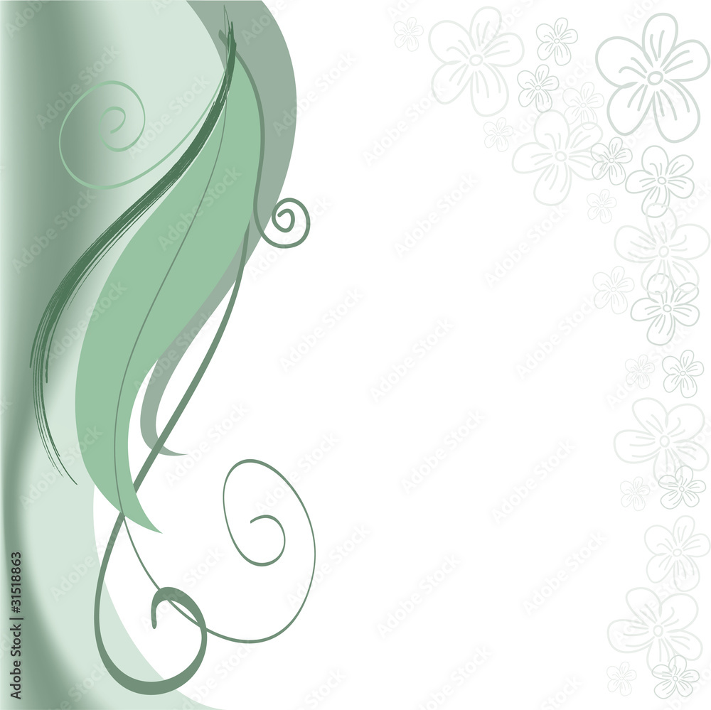 abstract green background with swirls and floral stripe abstract green background with swirls and floral stripe