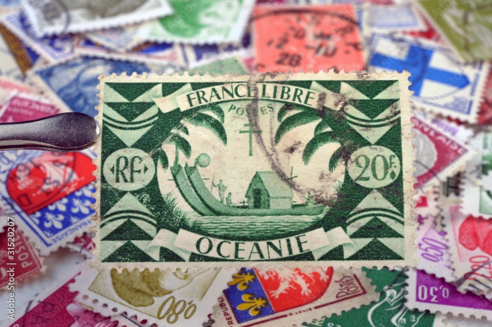 timbres - 20f. - France Libre Océanie - philatélie France