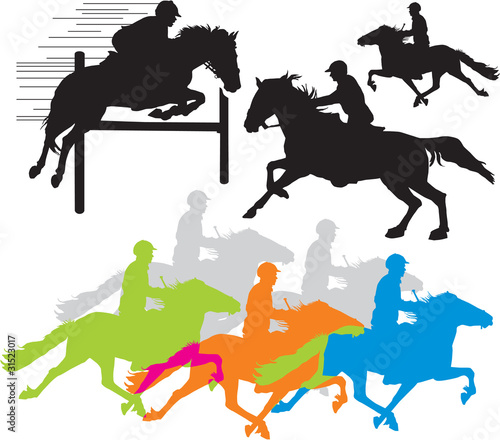 set horse rider vector silhouettes