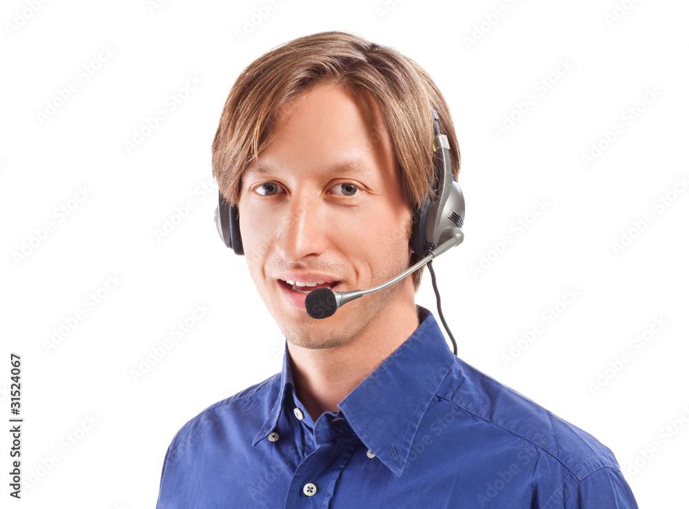 businessman working in a call center businessman working in a call center