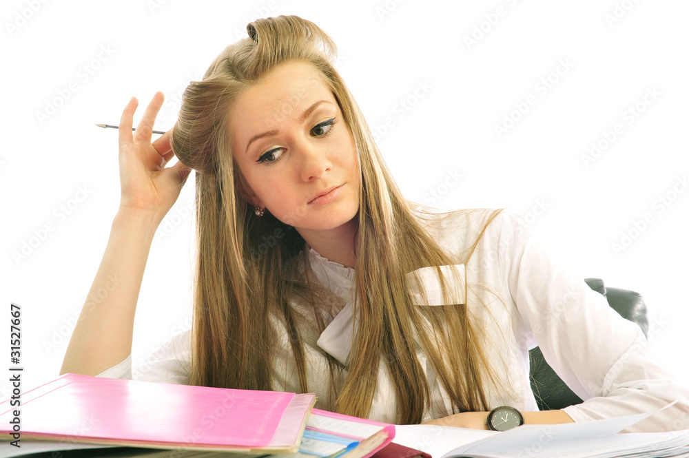 businesswoman thinking at work businesswoman thinking at work