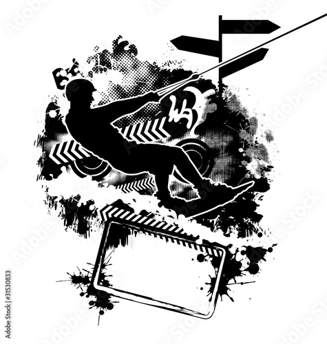 Wakeboarding silhouette on abstract background