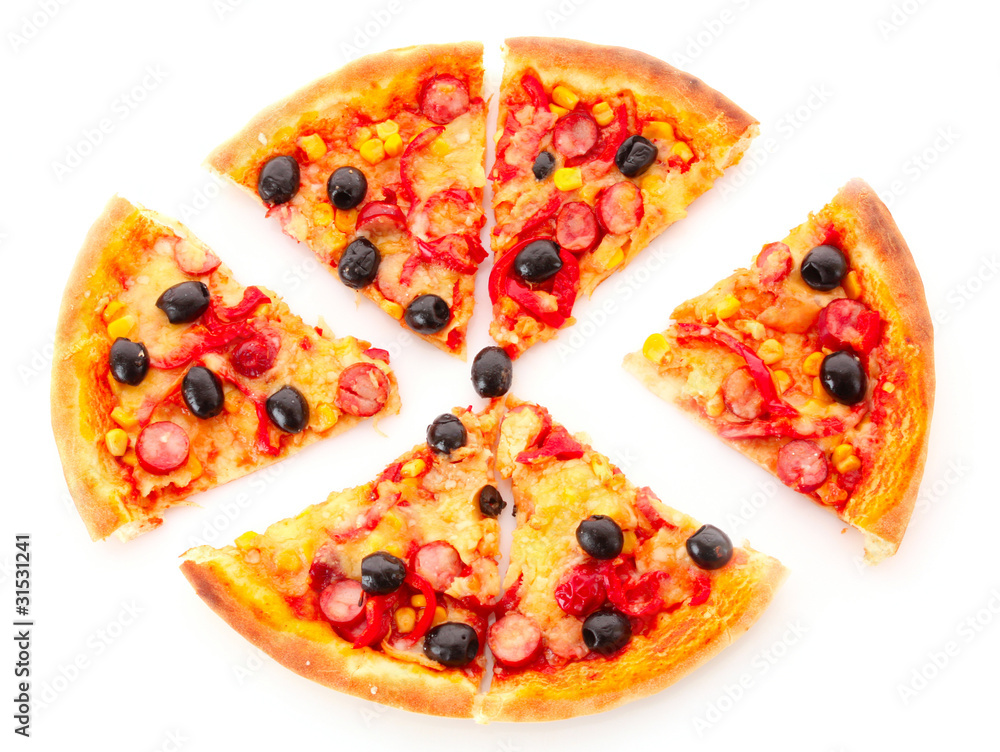sliced pizza with olives isolated on white sliced pizza with olives isolated on white