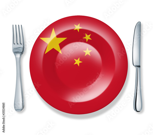 Chinese food fork plate knife isolated China flag cuisine photo