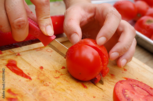 Cutting a Blanched Tomato