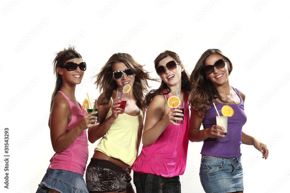 four beautiful girls  on a white background