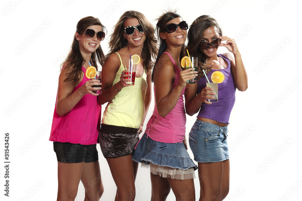 four beautiful girls on a white background four beautiful girls on a white background
