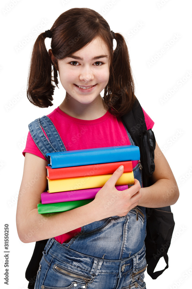 Girl holding books isolated on white background Girl holding books isolated on white background