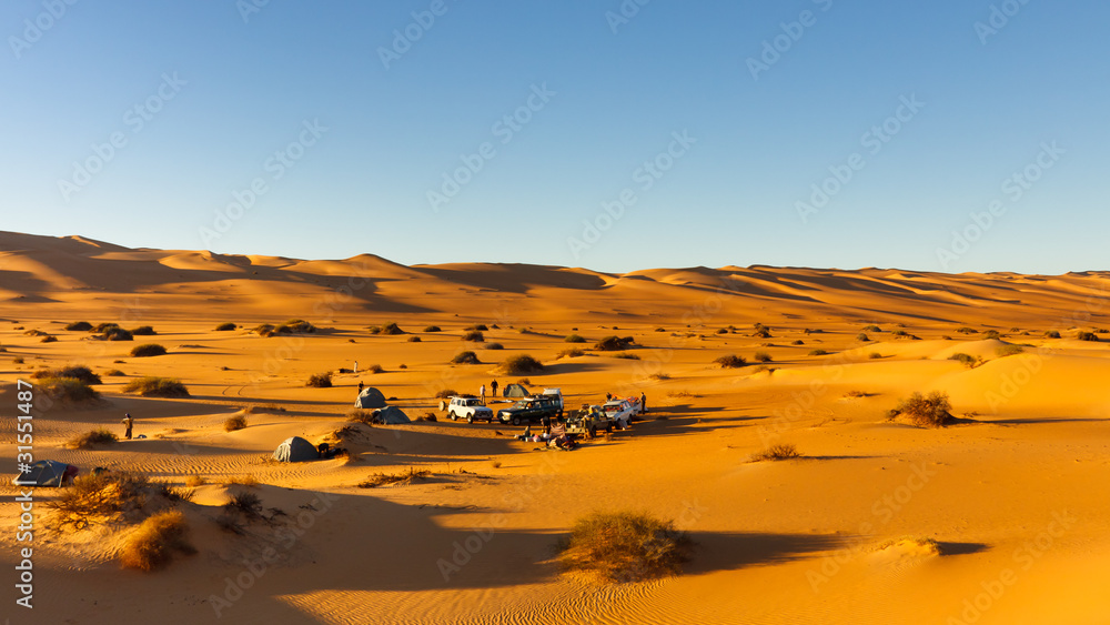 Camping in the Dunes - Awbari Sand Sea, Sahara Desert, Libya Camping in the Dunes - Awbari Sand Sea, Sahara Desert, Libya