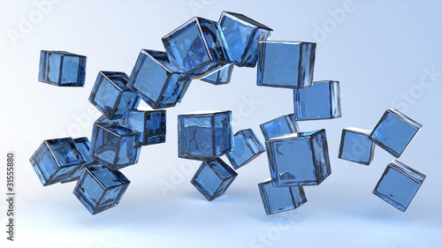 Glass blue cubes in the air
