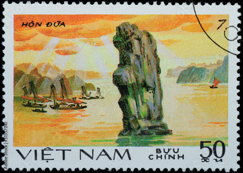VIETNAM - CIRCA 1980s:  stamp - sailing boat on sea channel