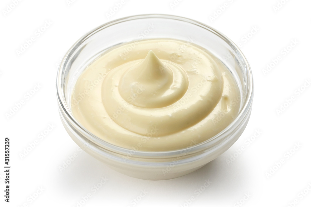 homemade mayonnaise on white background homemade mayonnaise on white background