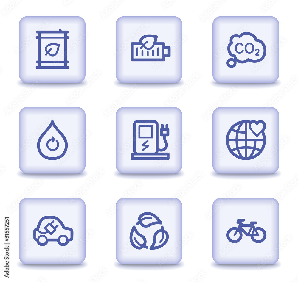 Ecology web icons set 4, light violet glossy buttons