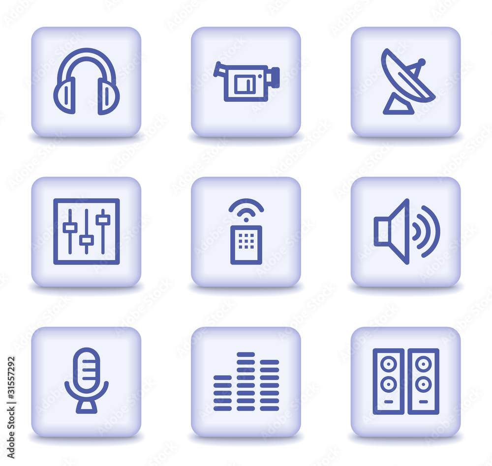 Media web icons, light violet glossy buttons