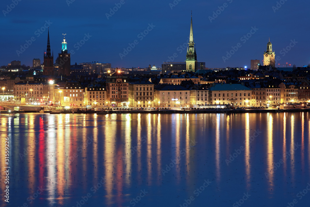 Naklejka premium Evening view of the Gamla Stan in Stockholm, Sweden