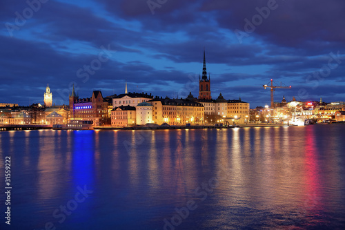 Evening view of Riddarholmen island and Gamla Stan in Stockholm