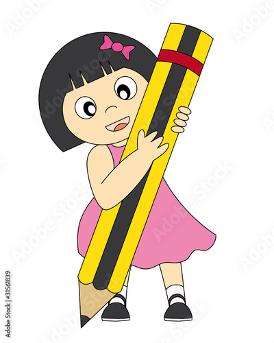 Niña feliz con un lápiz