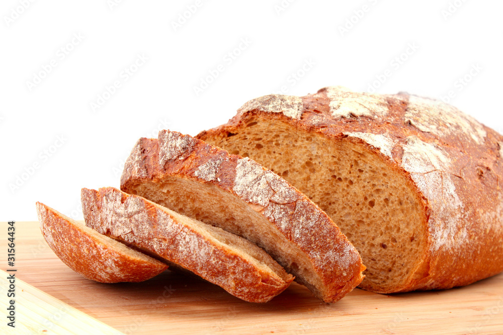 flavored sliced bread on a wooden stand isolated on white flavored sliced bread on a wooden stand isolated on white
