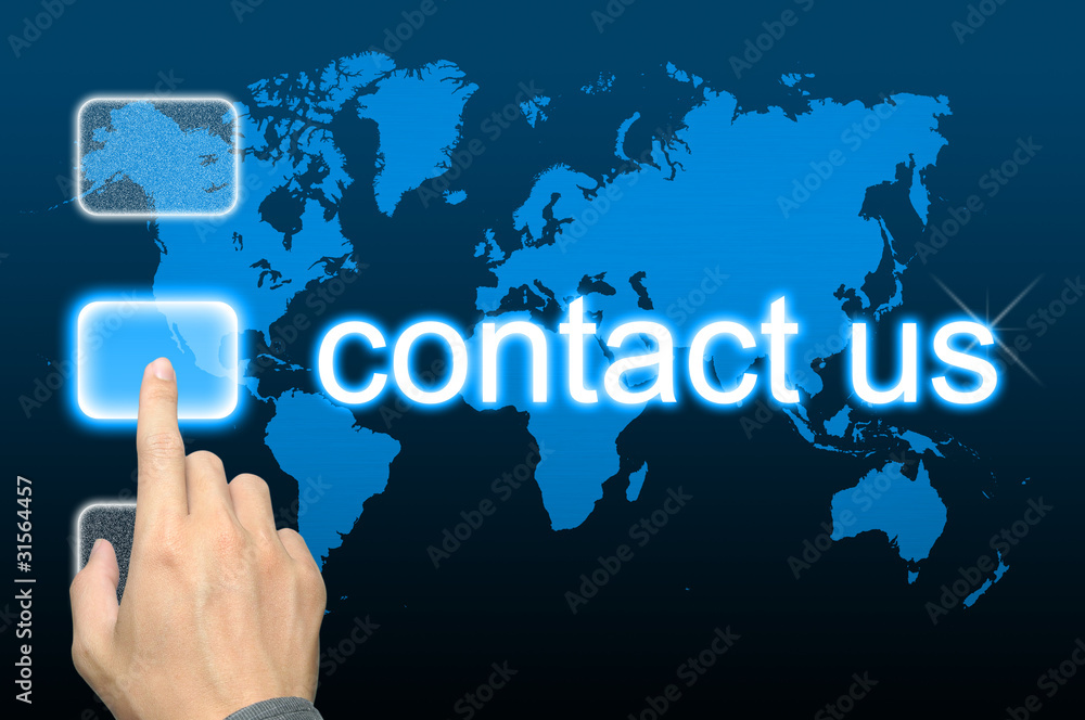 businessman hand pressing contact us button
