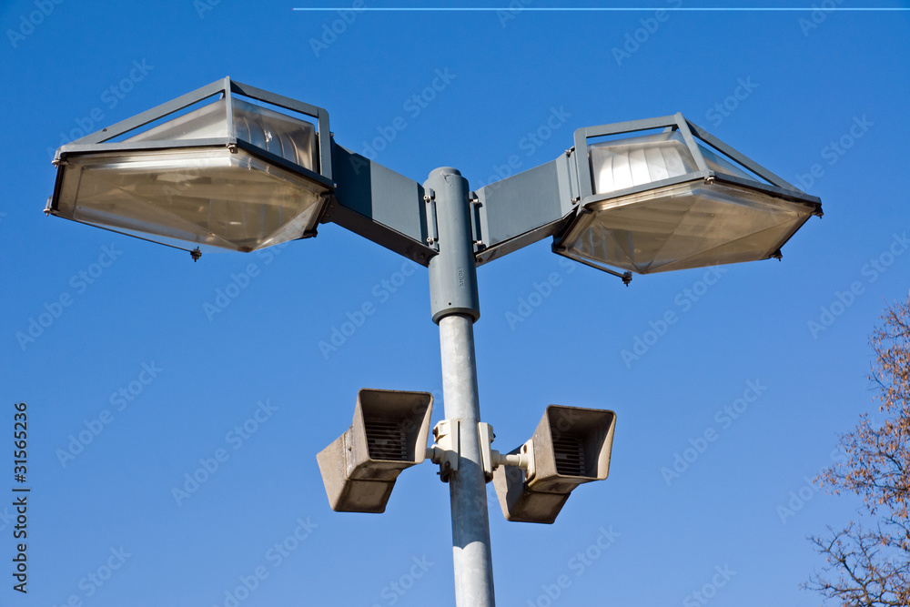 Modern street lights with speakers Modern street lights with speakers