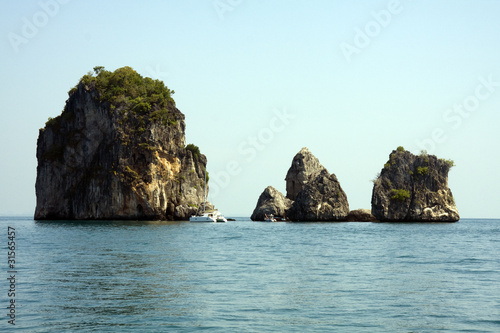 Catamaran and limestone outcrops, Krabi, Thailand