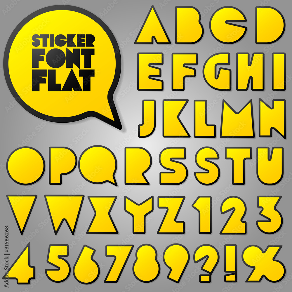 Alphabet set of symbols in the form of stickers. Flat