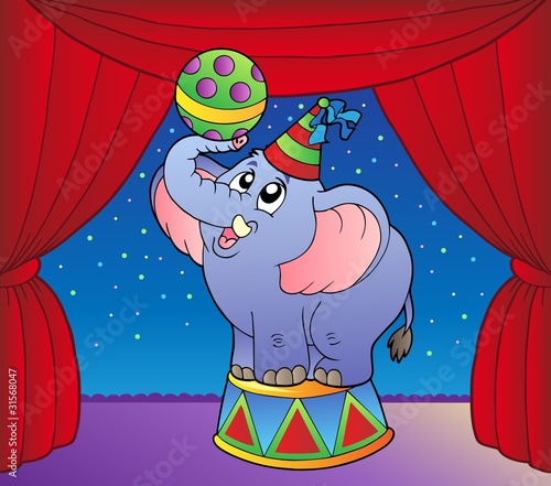 Cartoon elephant on circus stage 1