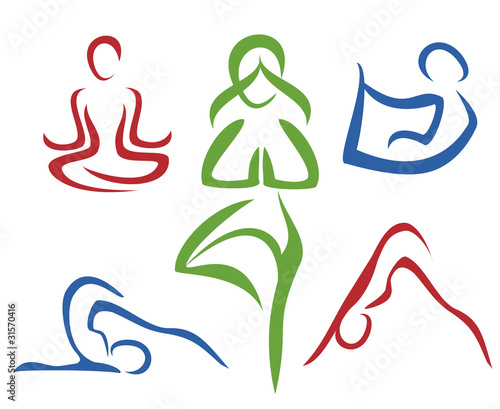 Yoga poses  symbols set in simple lines part1