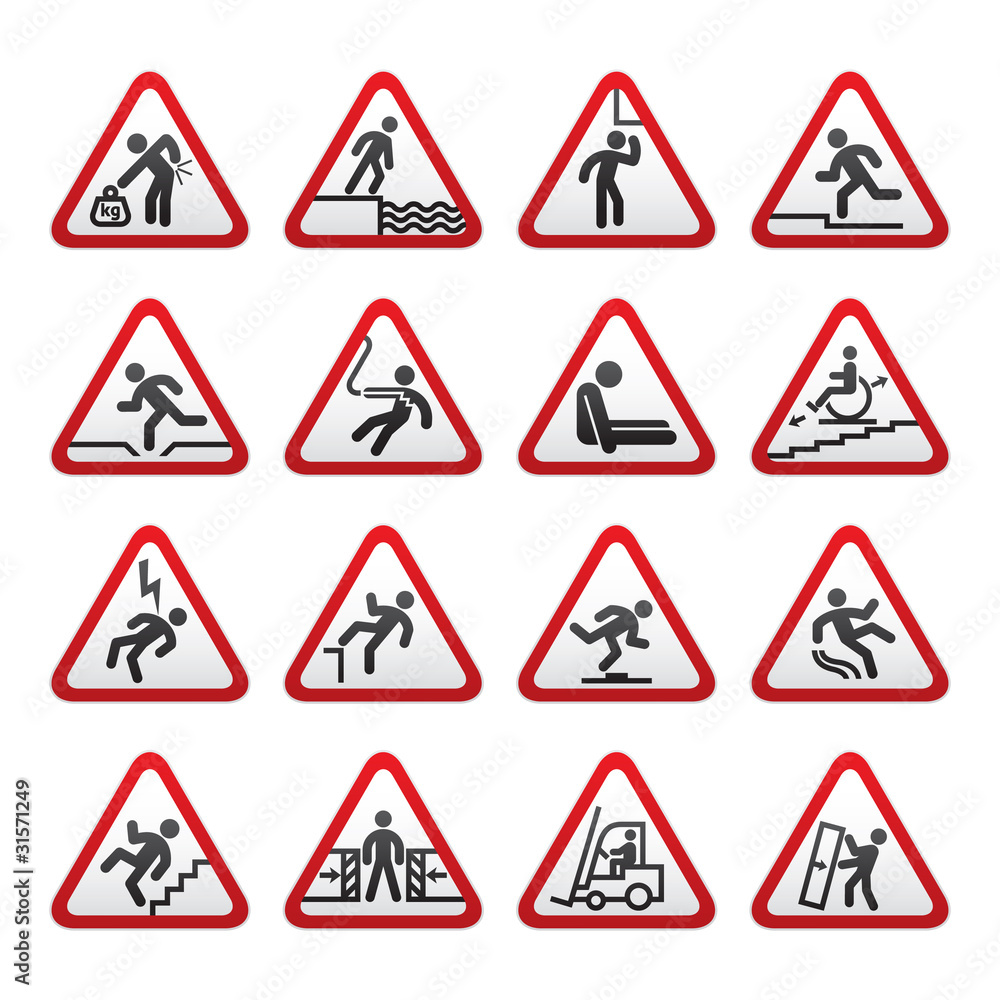 Set of three-dimensional Warning Hazard Signs Set of three-dimensional Warning Hazard Signs