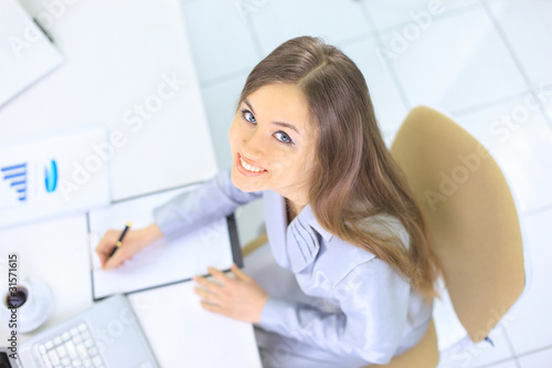 The beautiful business woman with the computer at office