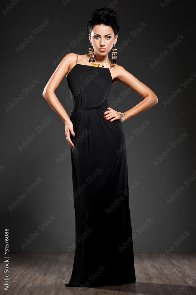 elegant fashionable woman in black dress elegant fashionable woman in black dress