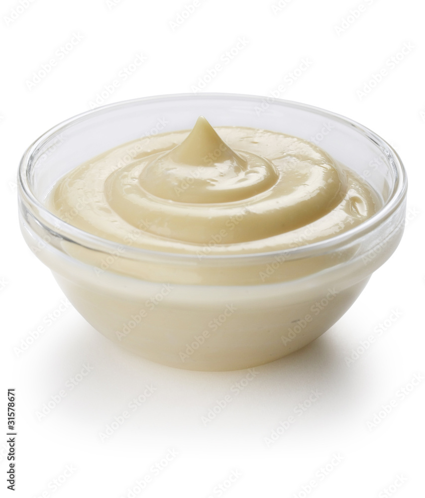 homemade mayonnaise on white background homemade mayonnaise on white background