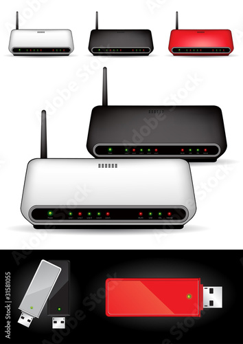 Various wireless modems - vector illustration