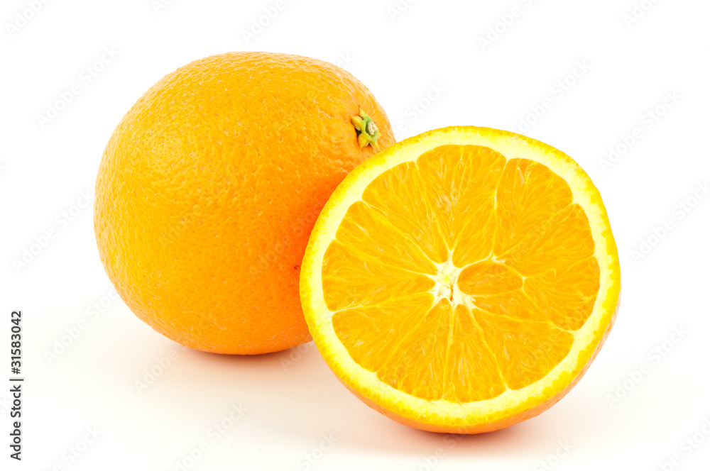 Orange fruit cut on white background