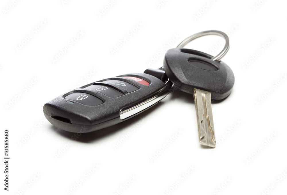 Modern Car Key and Remote on White Modern Car Key and Remote on White