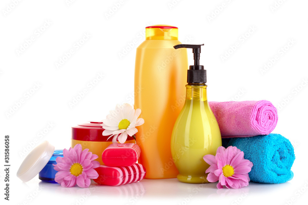 A set of bath cosmetics isolated on white A set of bath cosmetics isolated on white