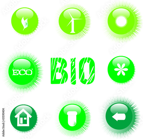 eco icon set green button