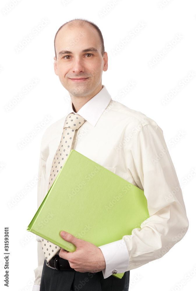 portrait of a young happy business man holding a folder portrait of a young happy business man holding a folder