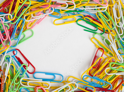 Frame of colorful paper clips