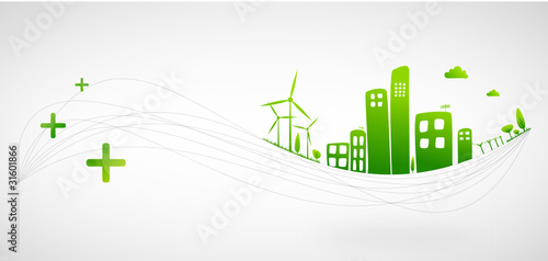 Green city illustration, smart city concept,renewable energy