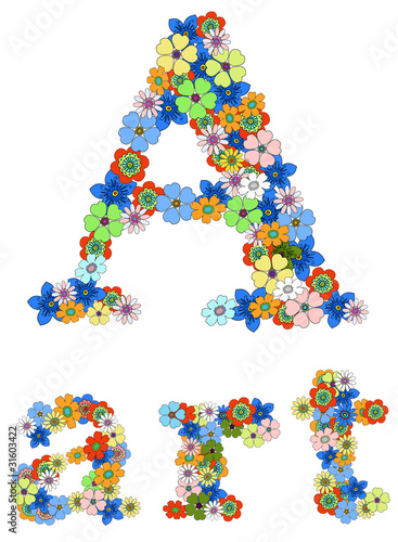 Letter A  and word art floral; vector.