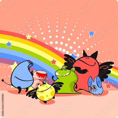 Group of happy monsters
